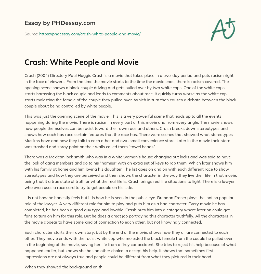 Crash: White People and Movie essay