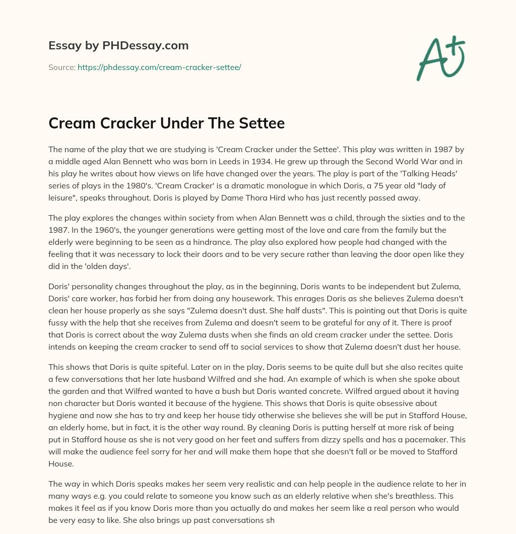 Cream Cracker Under The Settee essay