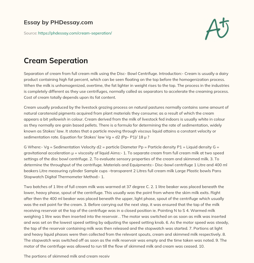 Cream Seperation essay