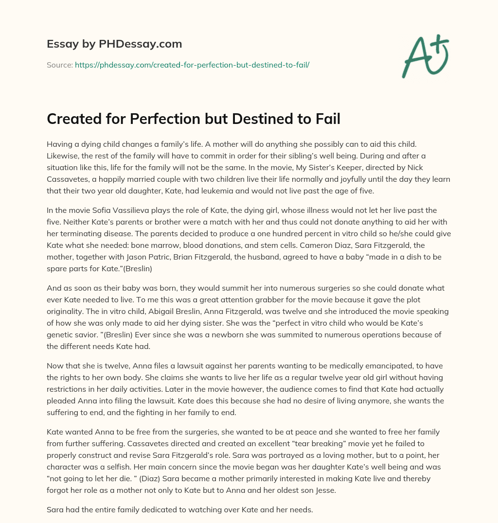 Created for Perfection but Destined to Fail essay