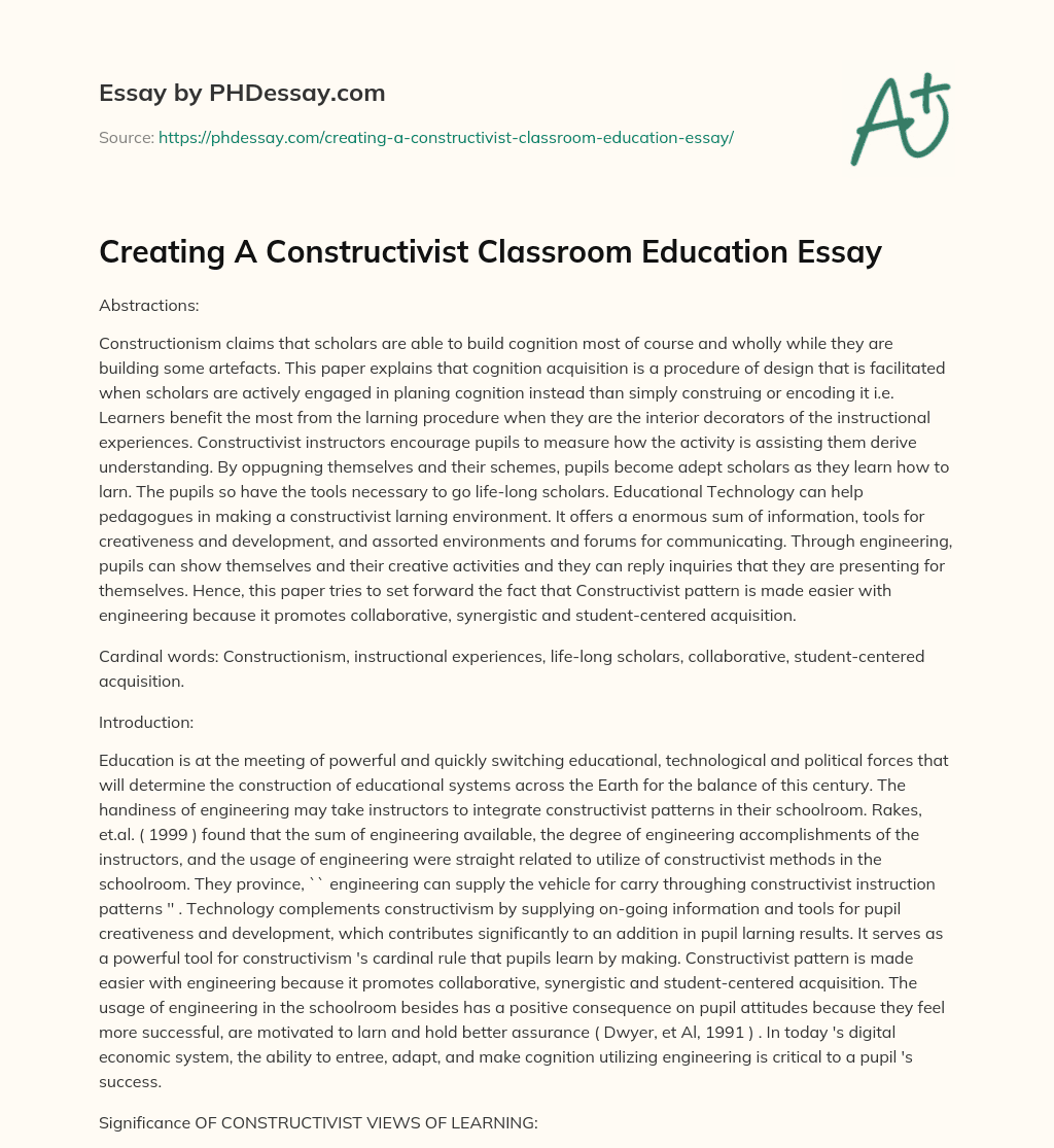 essay on constructivism in the classroom