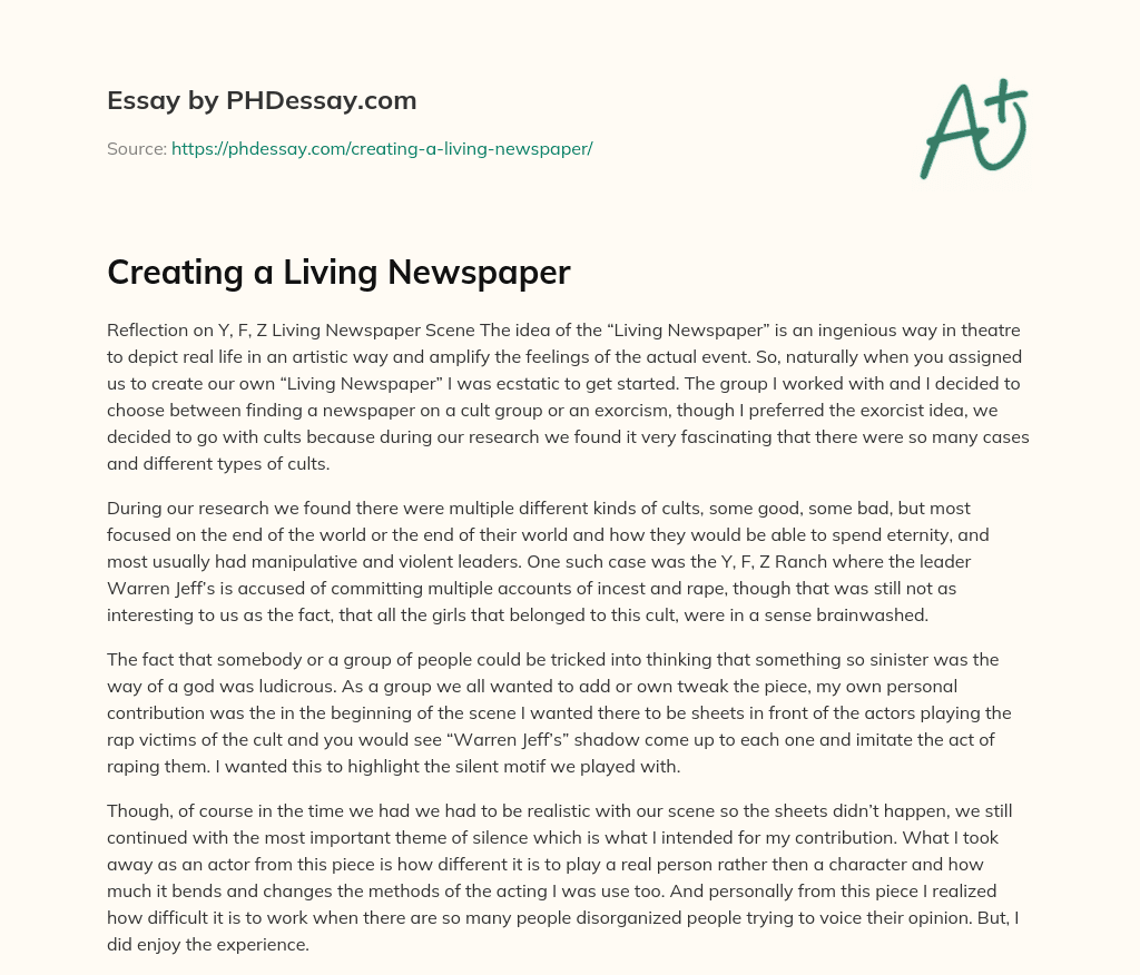 Creating a Living Newspaper essay