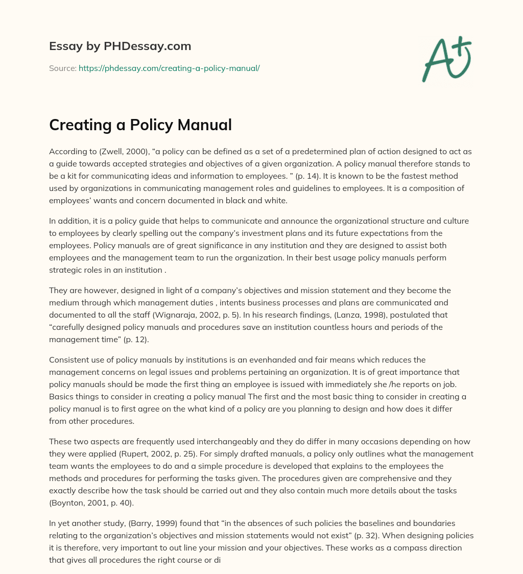 Creating a Policy Manual essay