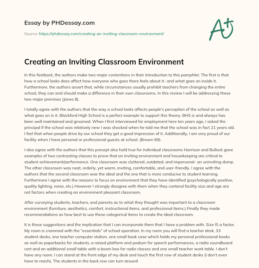 Creating an Inviting Classroom Environment essay