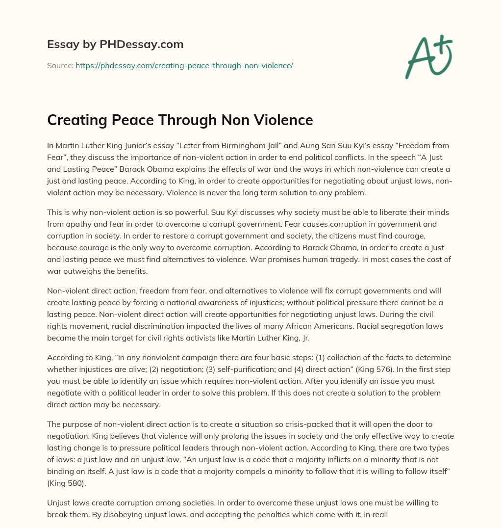 Creating Peace Through Non Violence essay