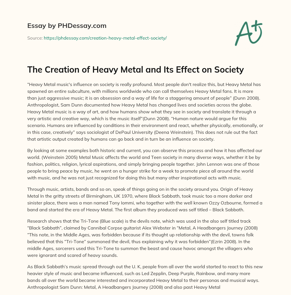 The Creation of Heavy Metal and Its Effect on Society essay