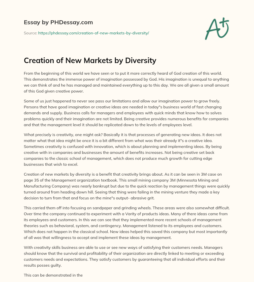 Creation of New Markets by Diversity essay