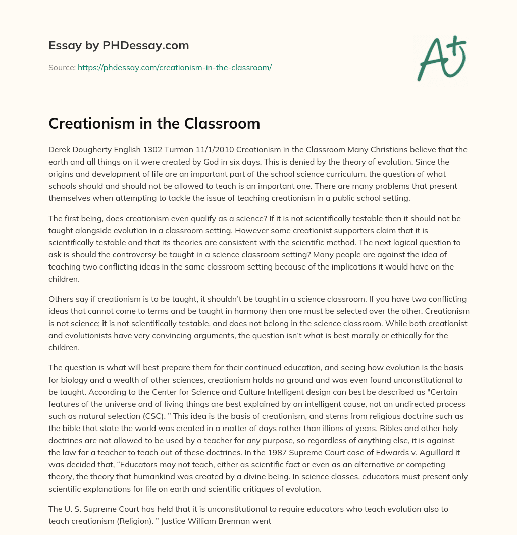 Creationism in the Classroom essay