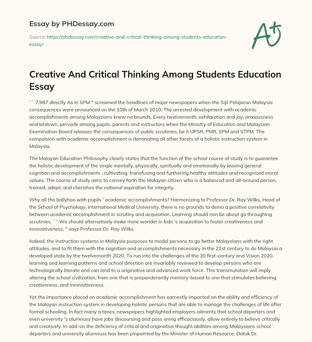 essay on critical thinking and creative thinking