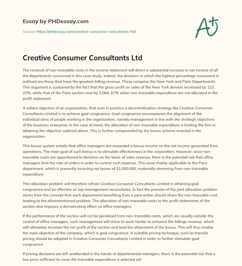Creative Consumer Consultants Ltd essay