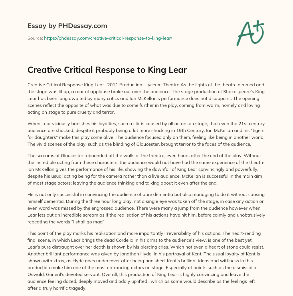 Creative Critical Response to King Lear essay