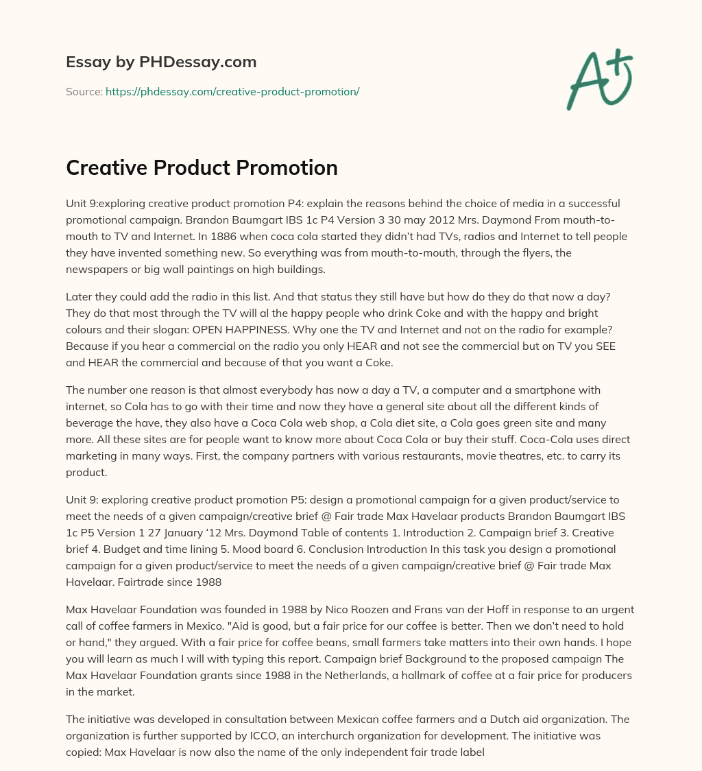 Creative Product Promotion essay