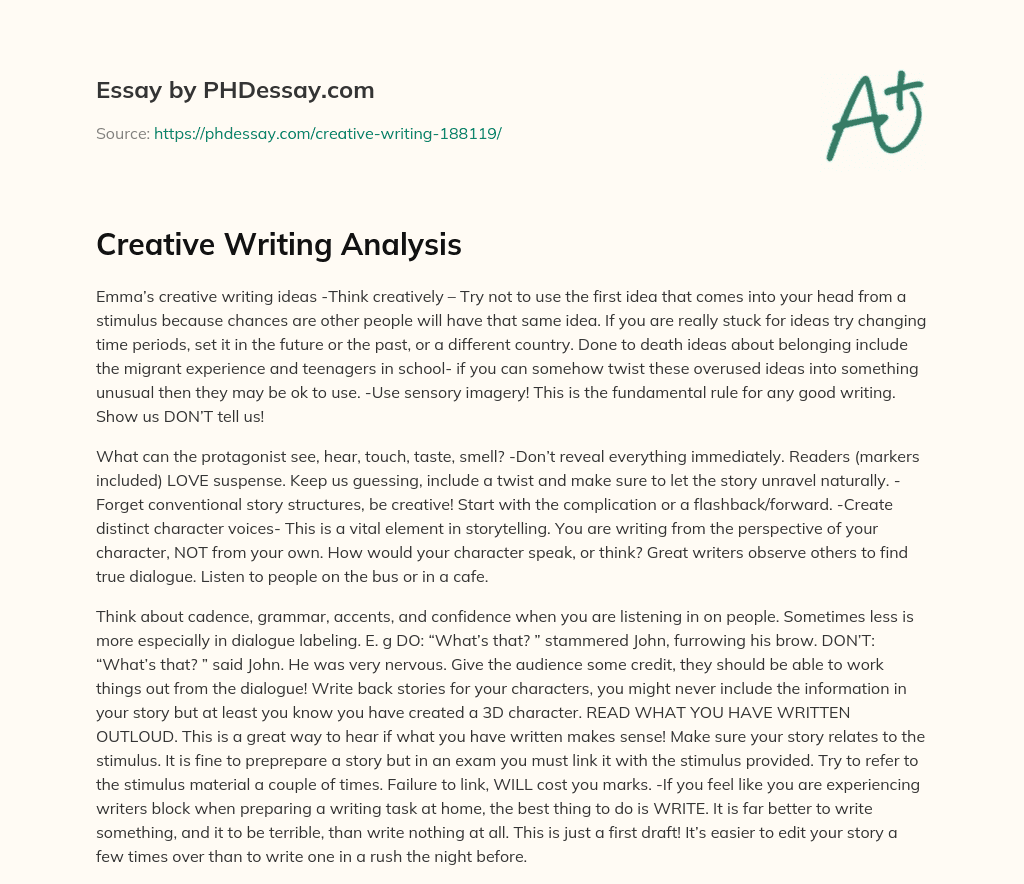 Creative Writing Analysis essay