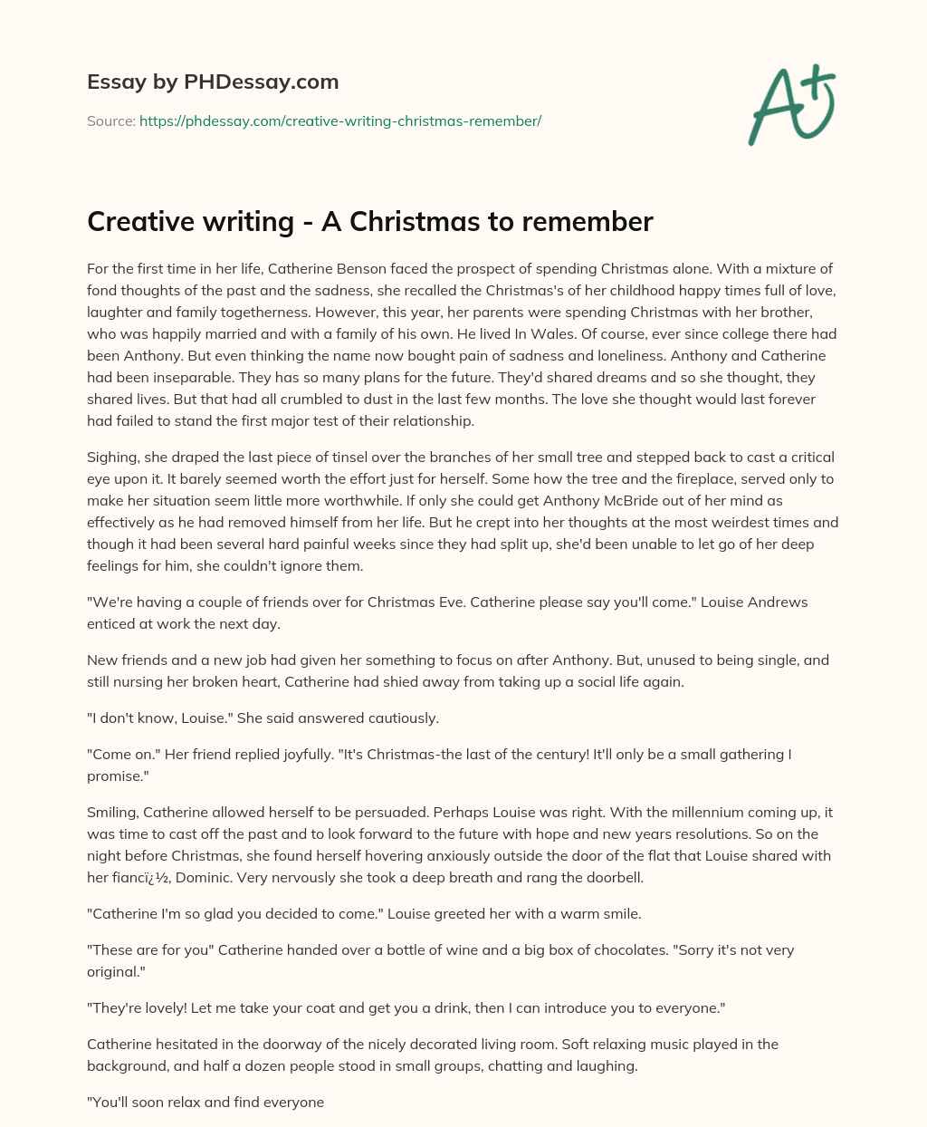 Creative writing – A Christmas to remember essay