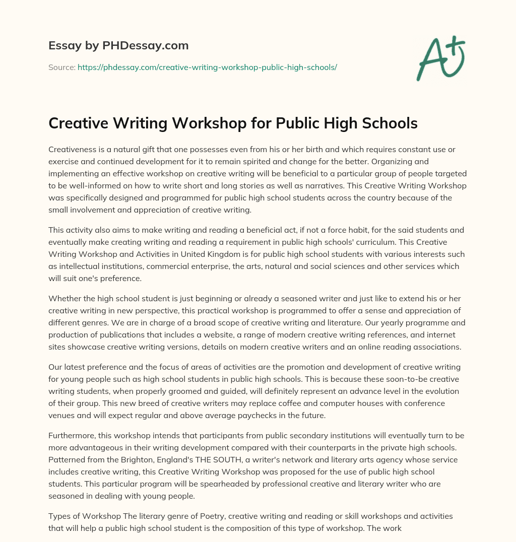 Creative Writing Workshop for Public High Schools essay