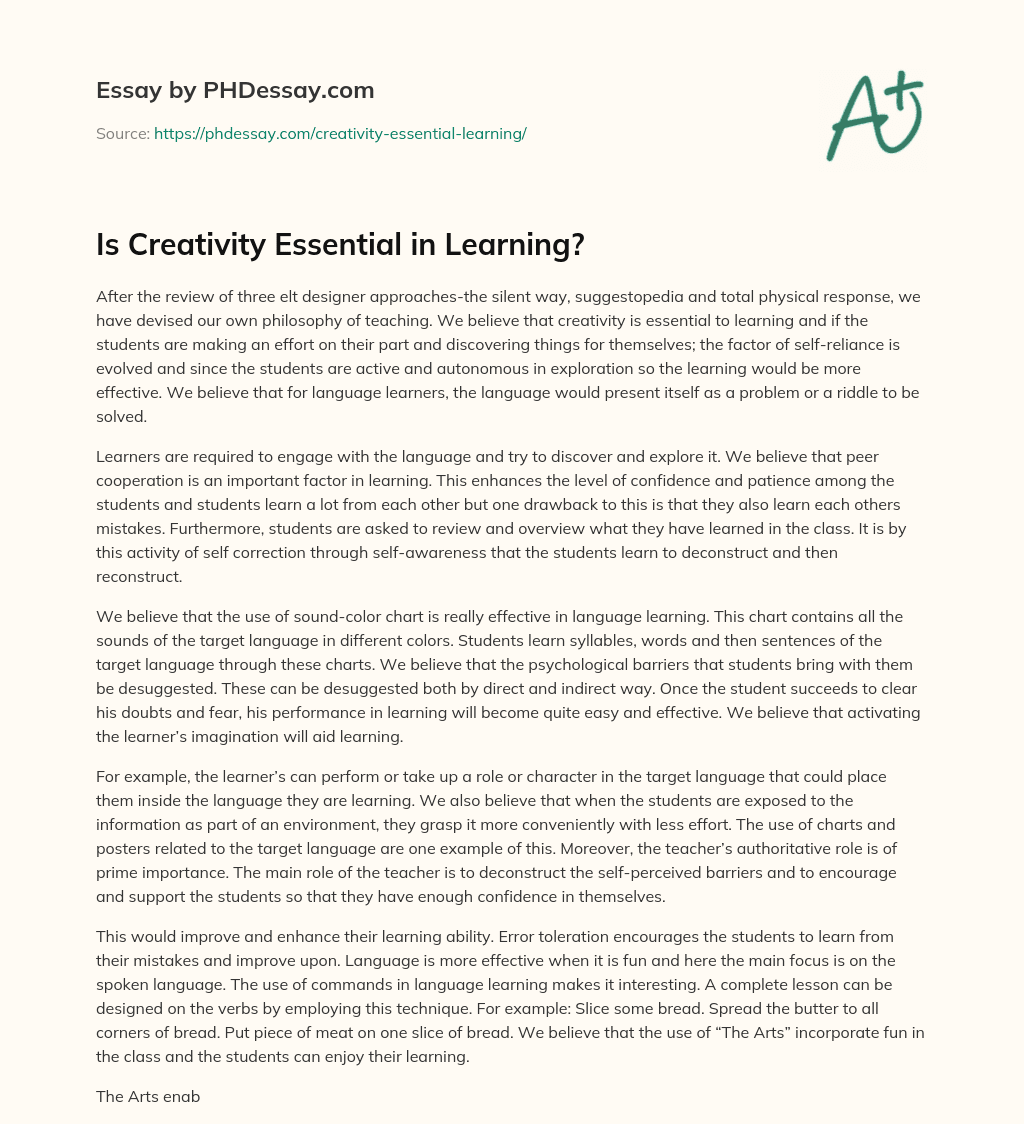 Is Creativity Essential in Learning? essay