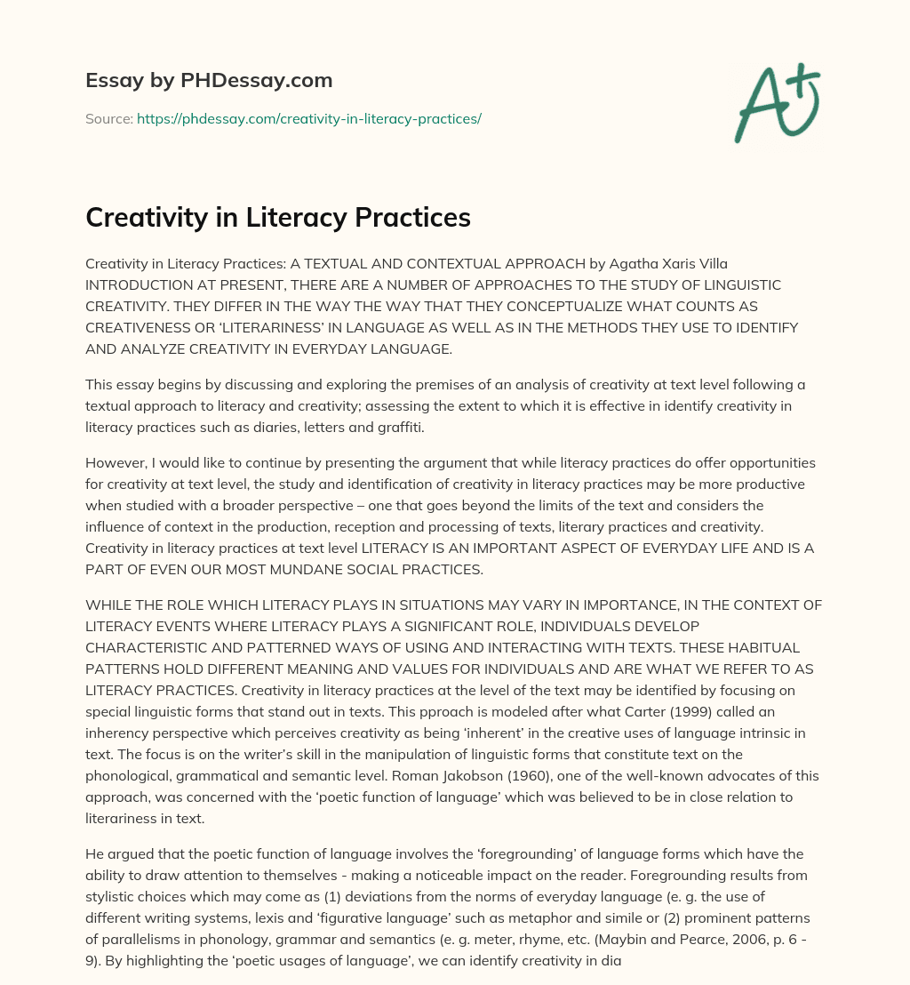 Creativity in Literacy Practices essay