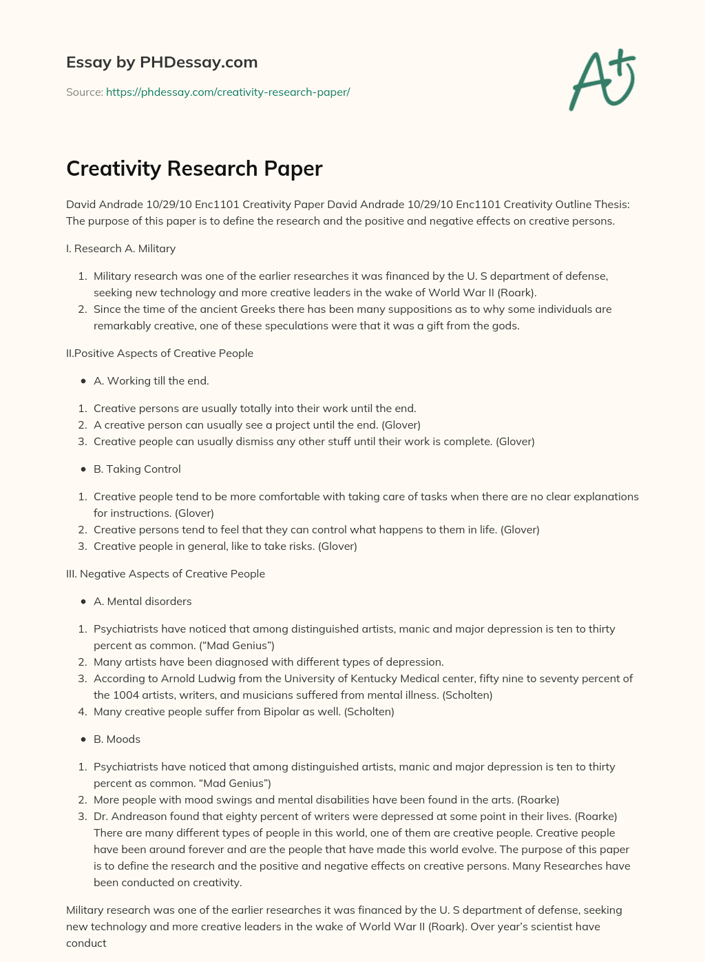 Creativity Research Paper essay