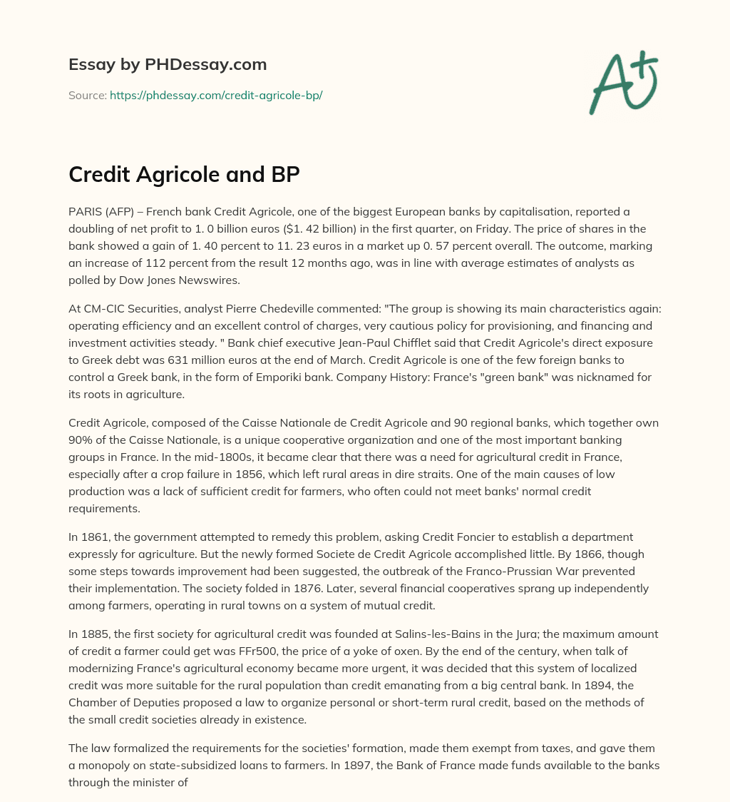 Credit Agricole and BP essay
