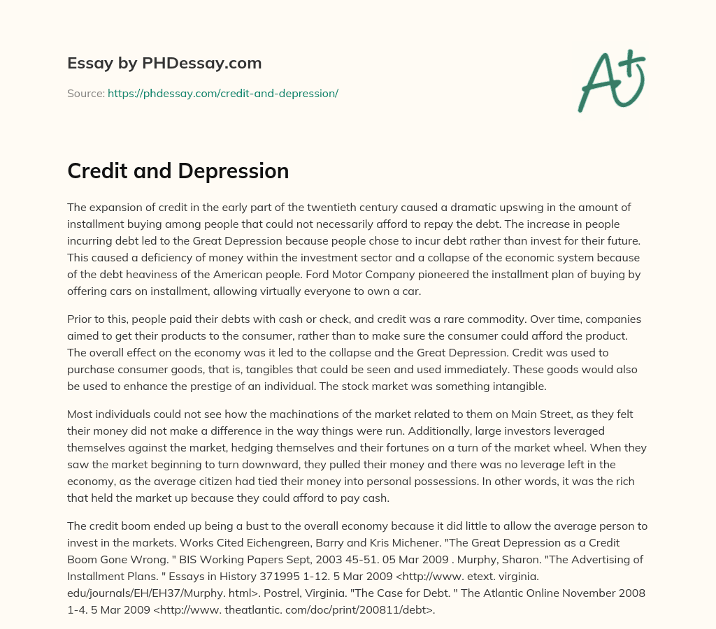 Credit and Depression essay