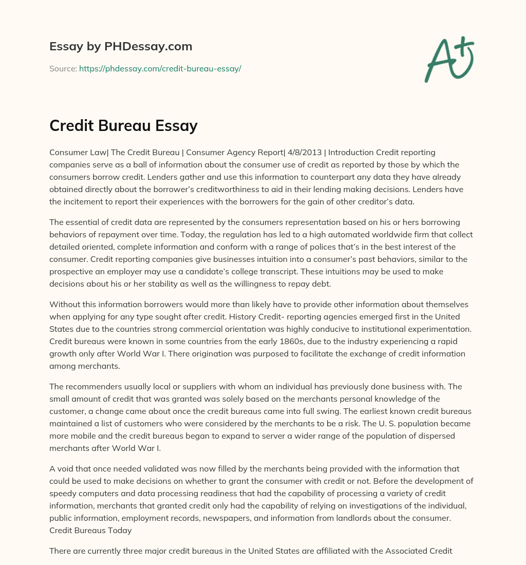 Credit Bureau Essay essay