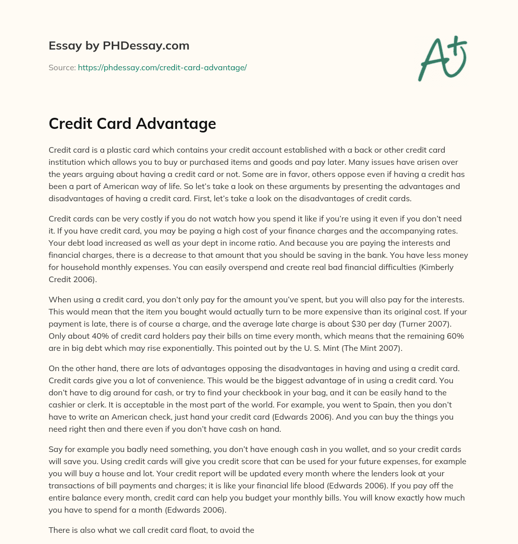 Credit Card Advantage essay