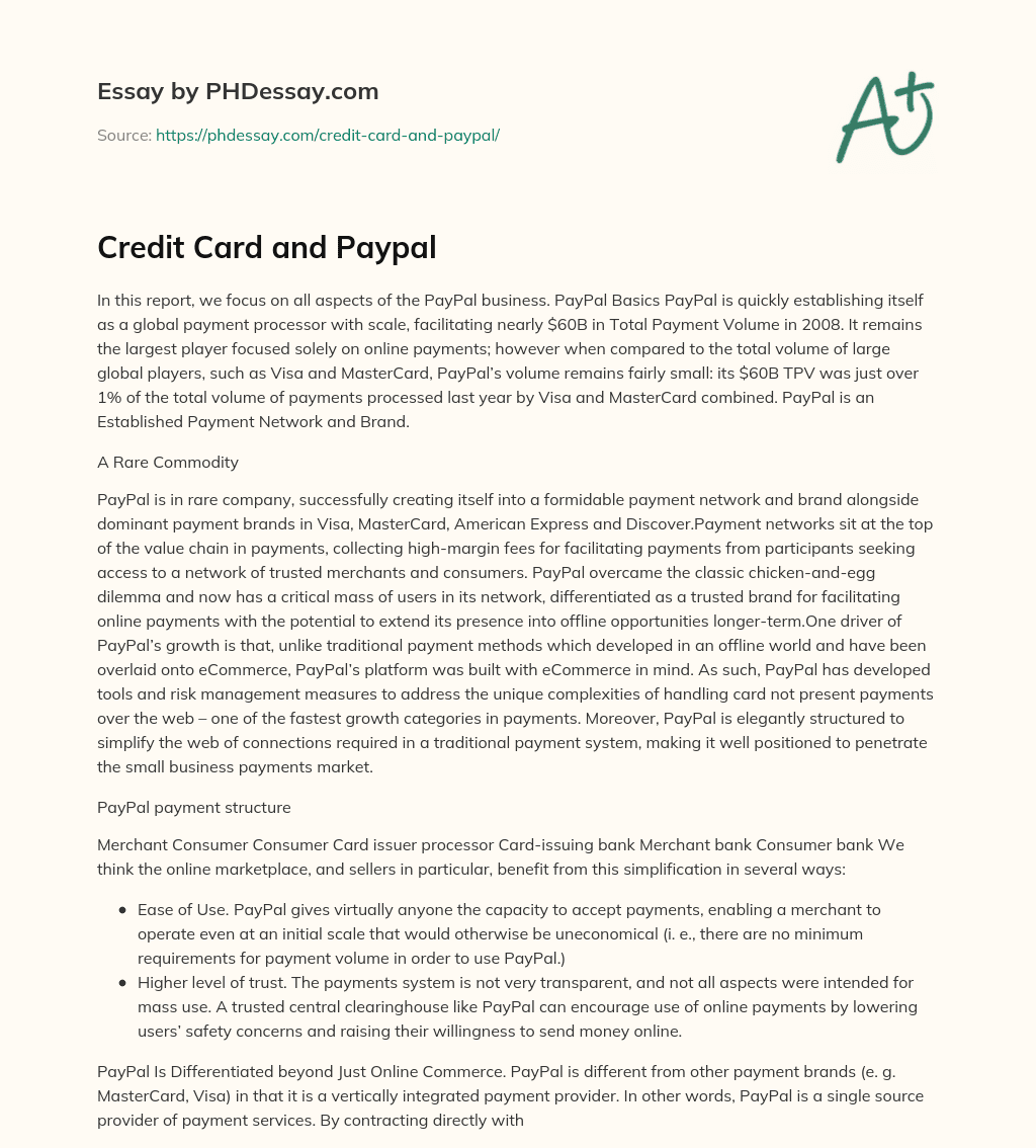 Credit Card and Paypal essay