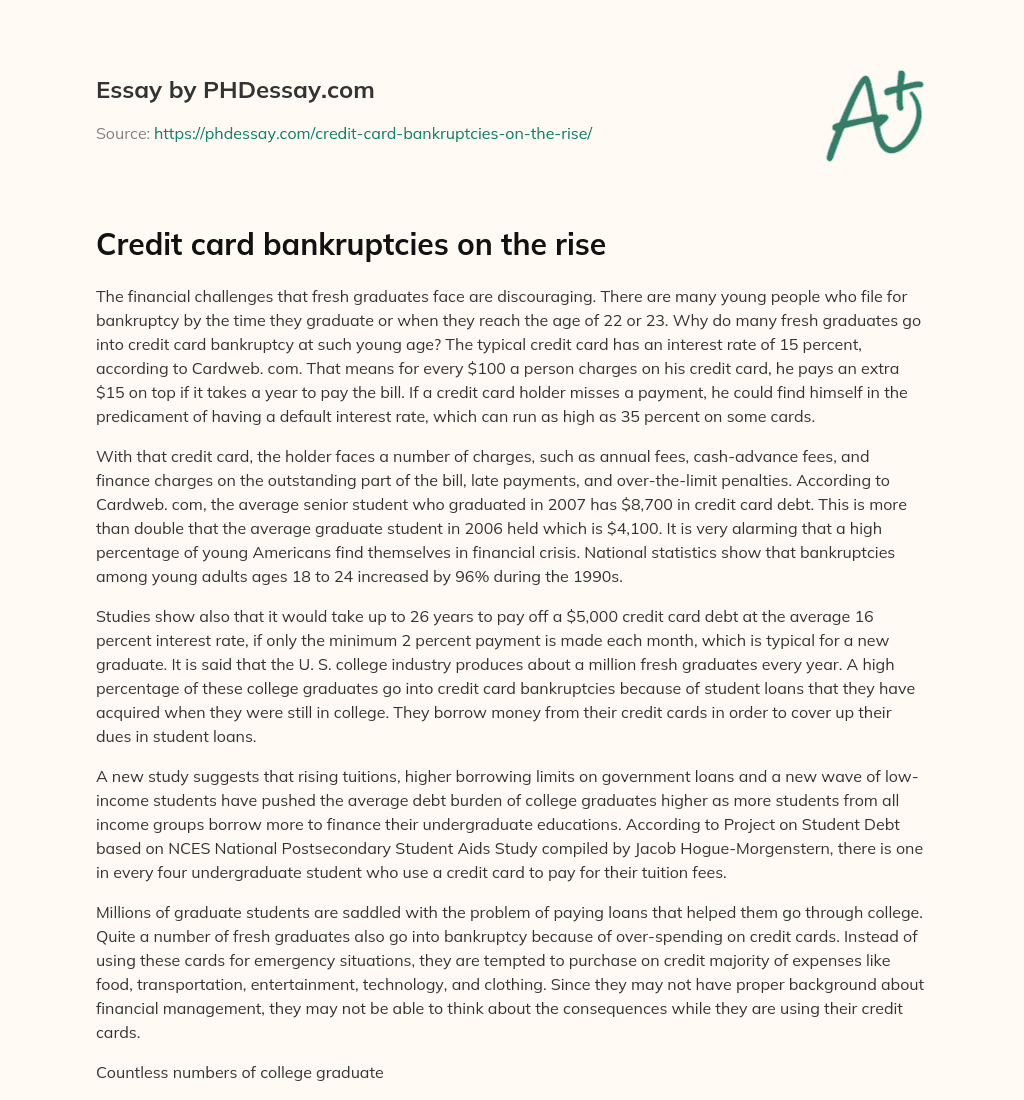 Credit card bankruptcies on the rise essay