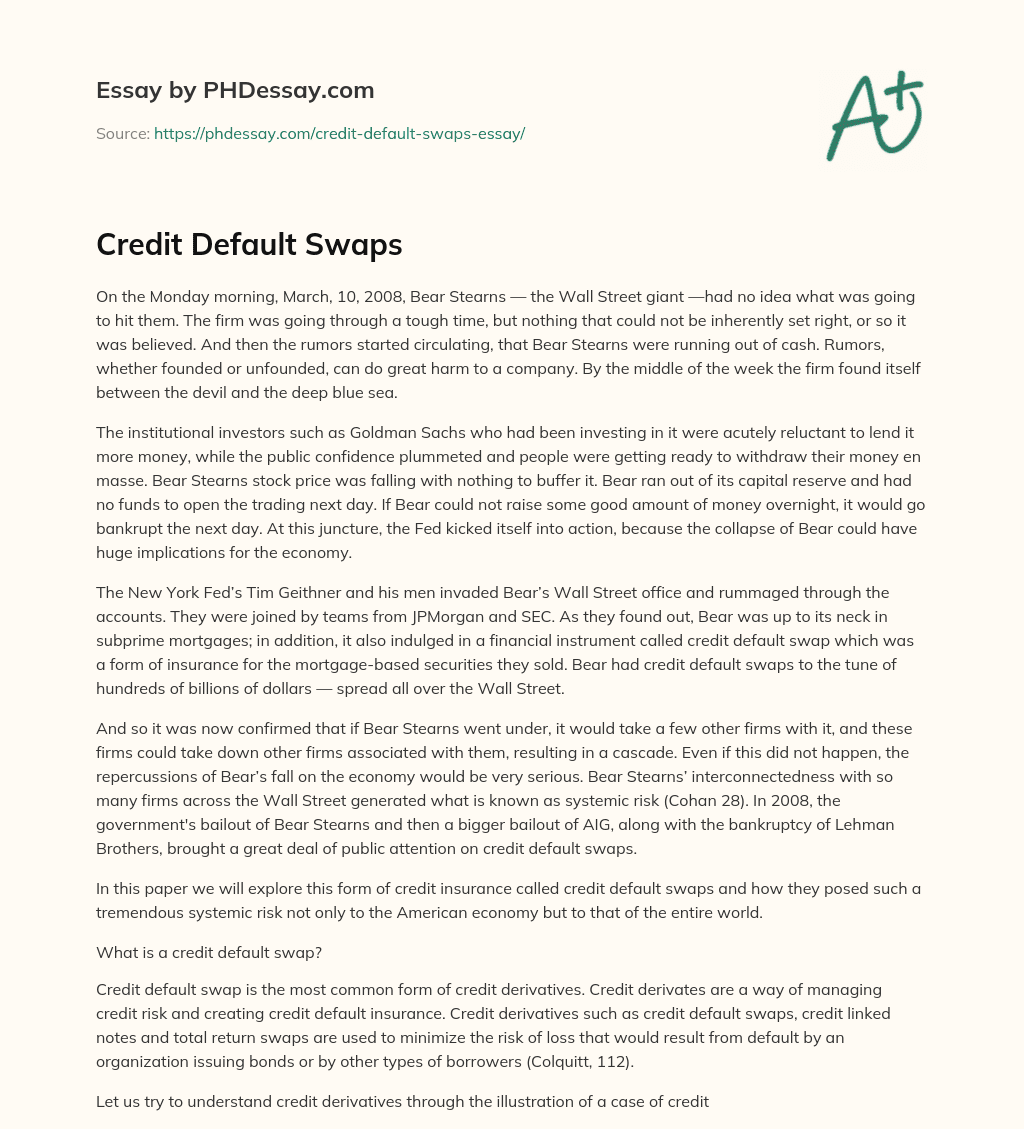 Credit Default Swaps essay