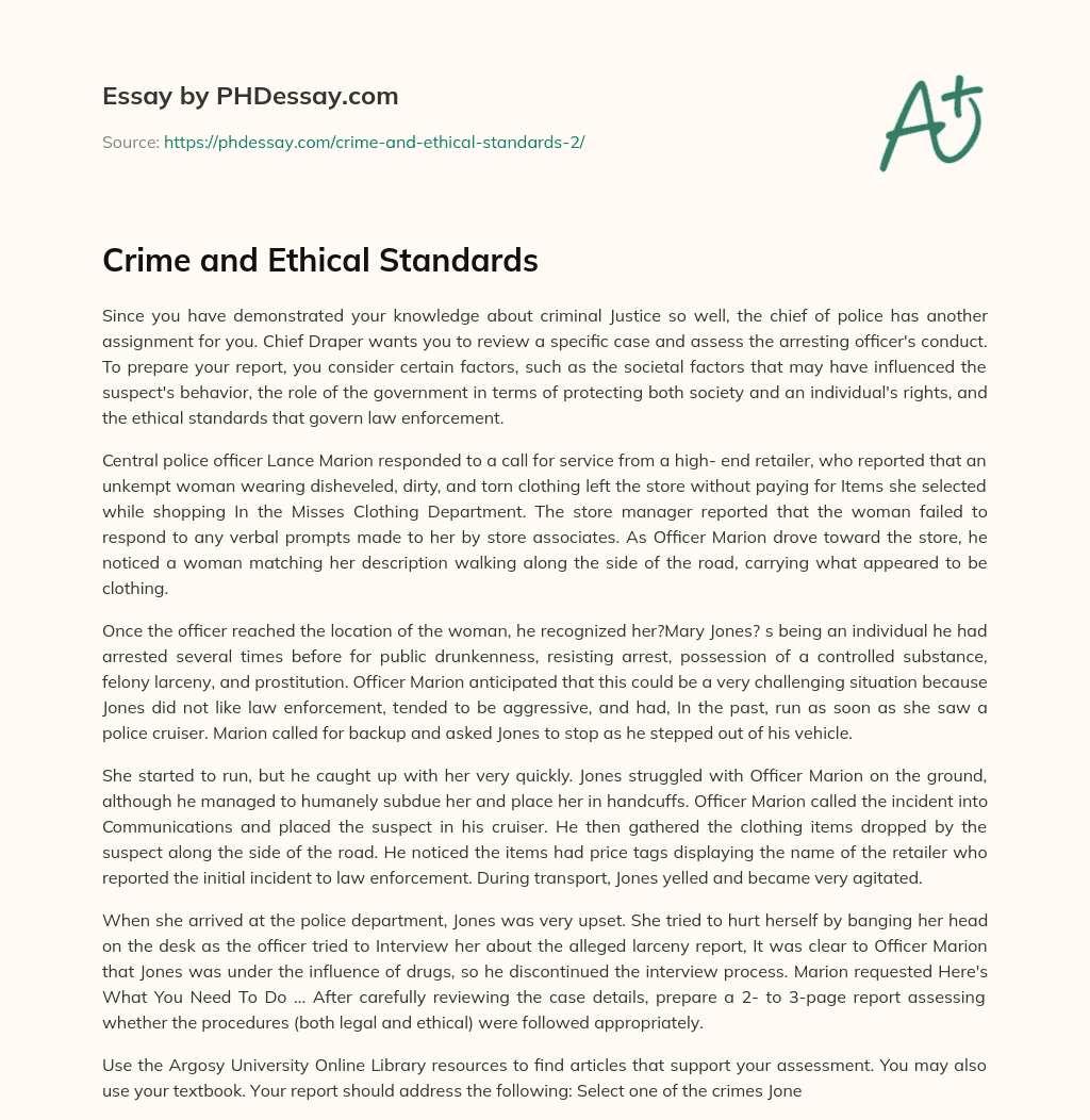 Crime and Ethical Standards essay