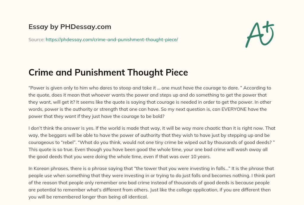 Crime and Punishment Thought Piece essay