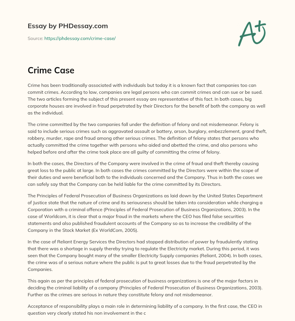 write an essay about crime