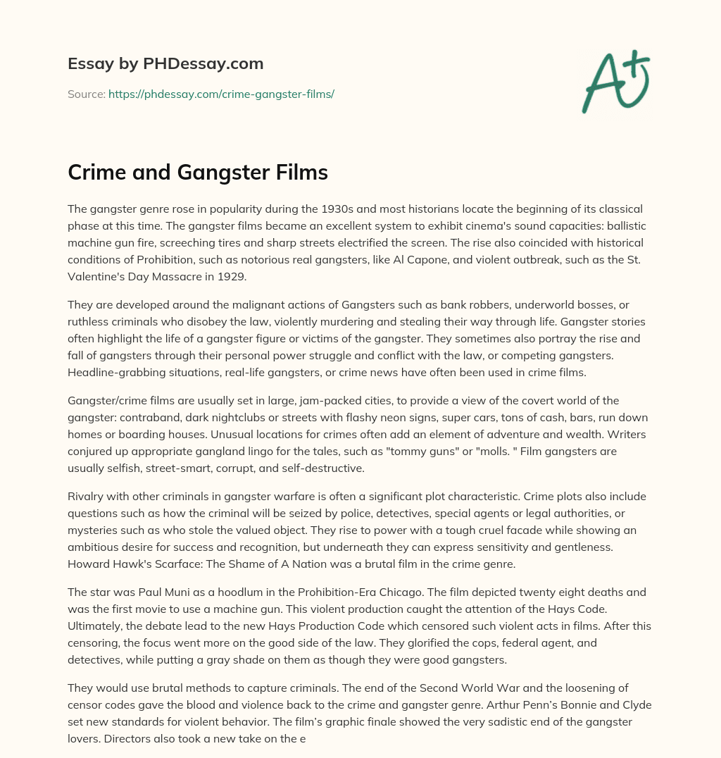 Crime and Gangster Films essay
