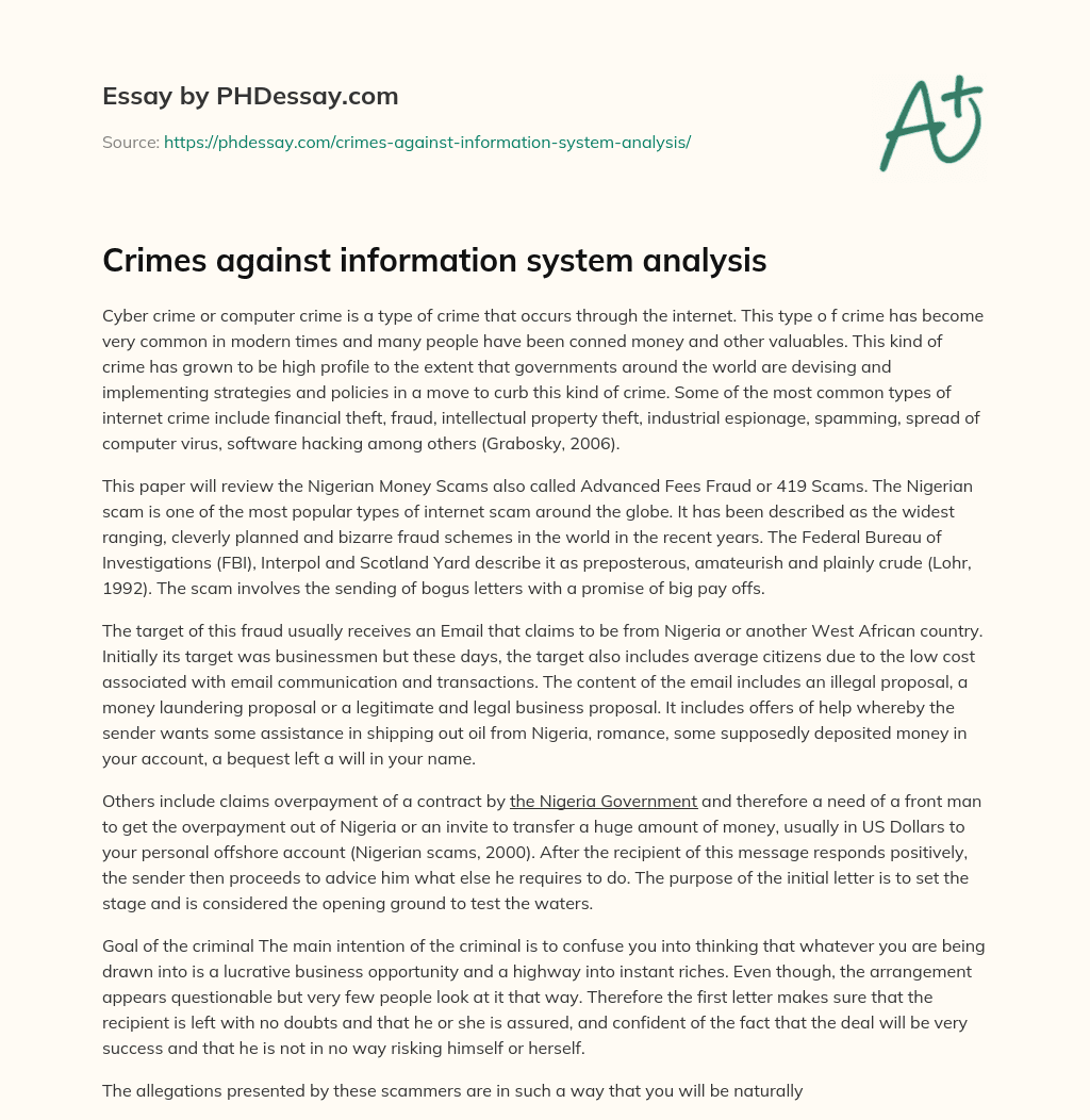 Crimes against information system analysis essay