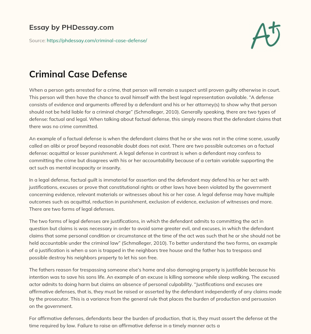 Criminal Case Defense essay