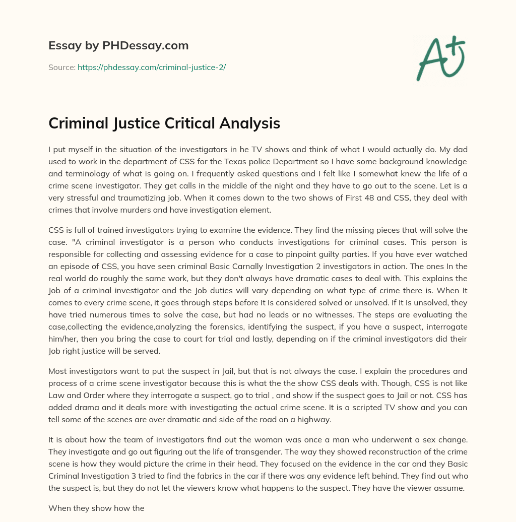 Criminal Justice Critical Analysis essay