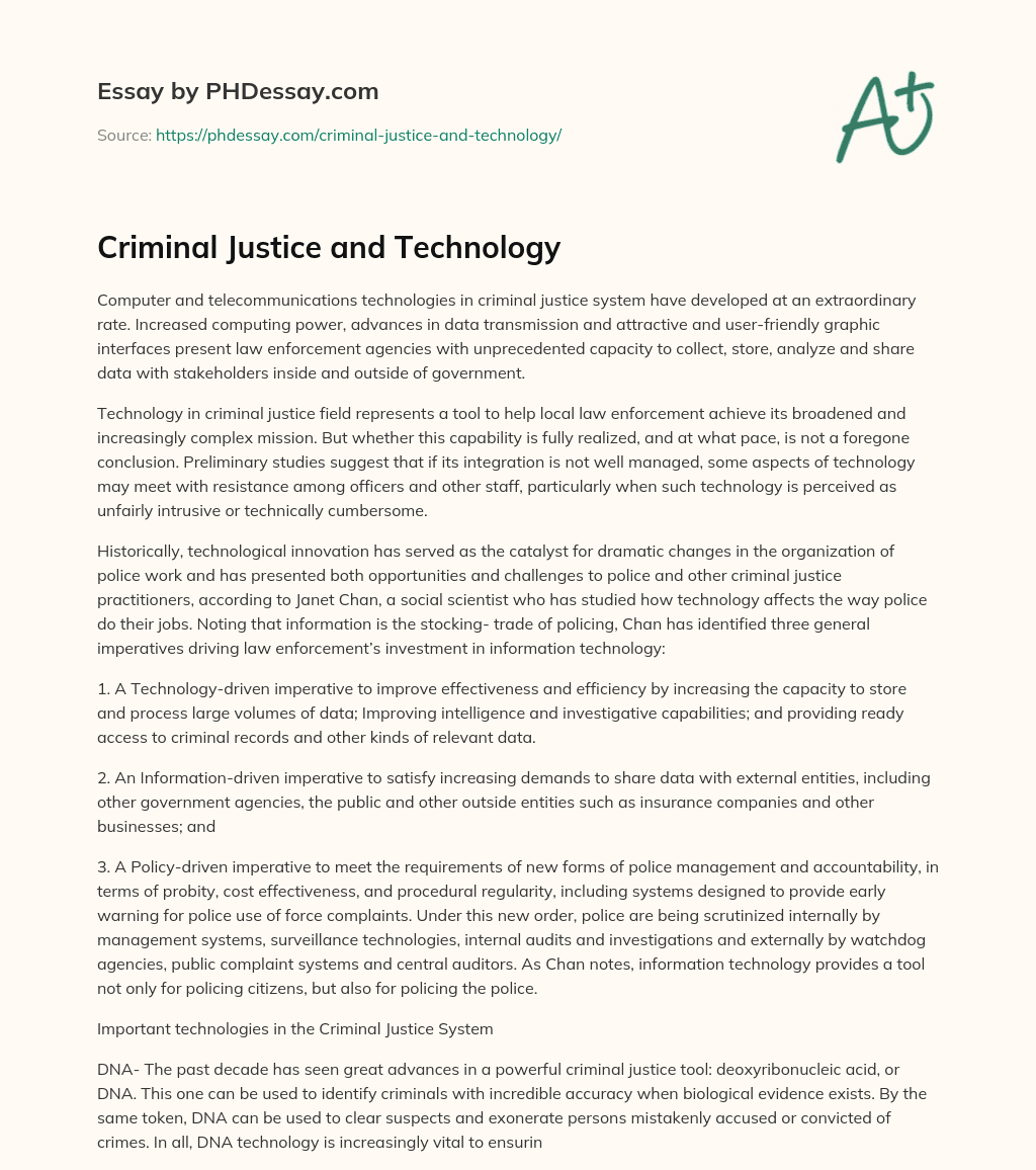Criminal Justice and Technology essay