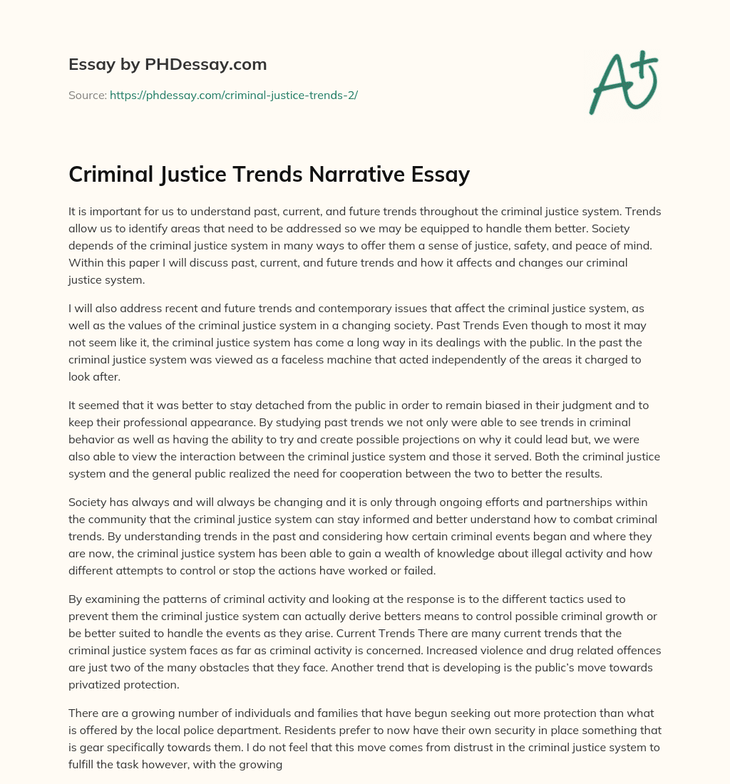 Criminal Justice Trends Narrative Essay essay