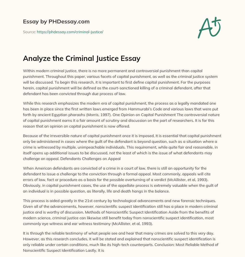 Analyze the Criminal Justice Essay essay