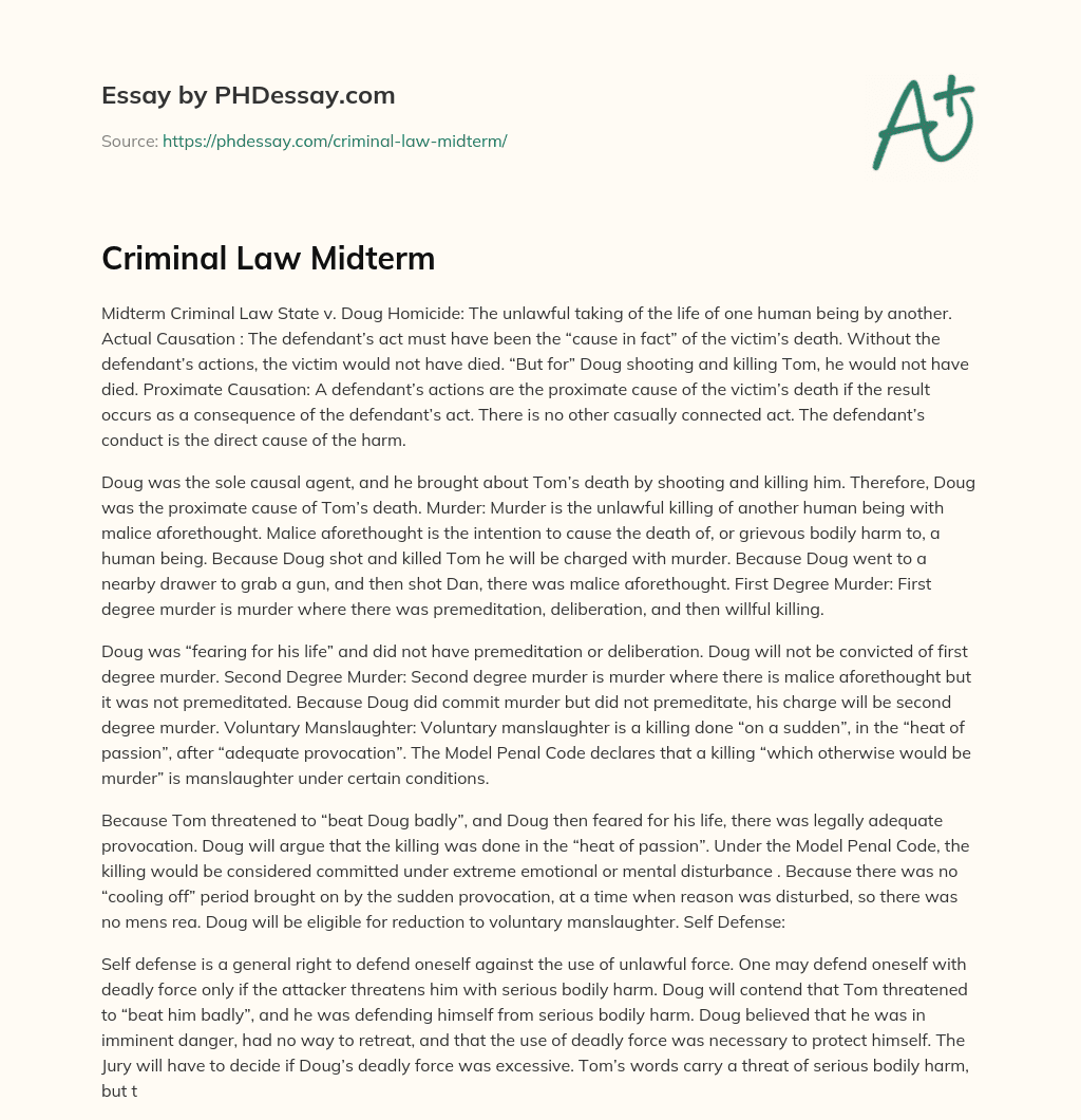 Criminal Law Midterm essay
