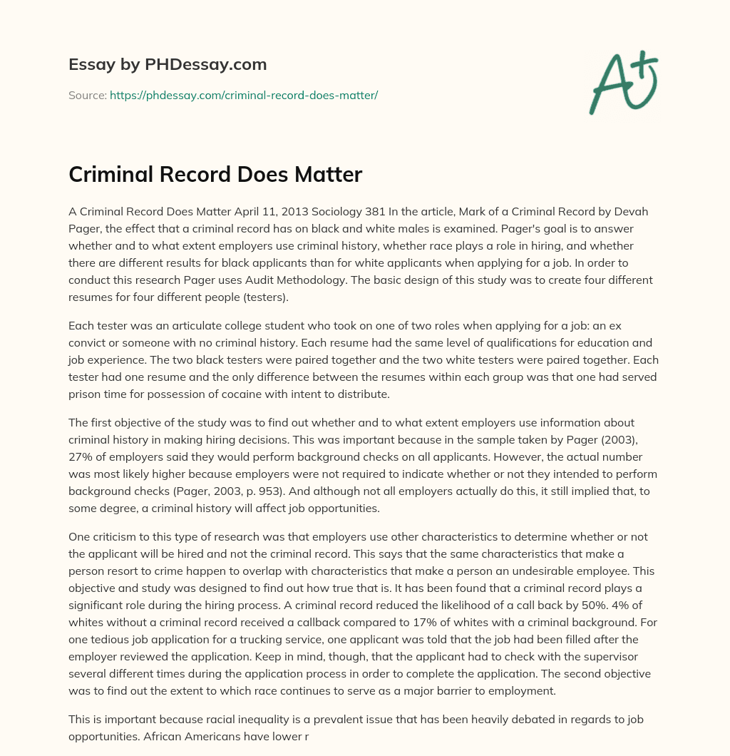 Criminal Record Does Matter essay