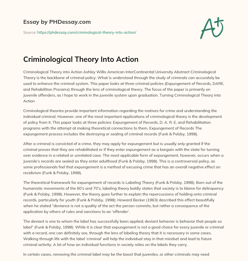 Criminological Theory Into Action essay