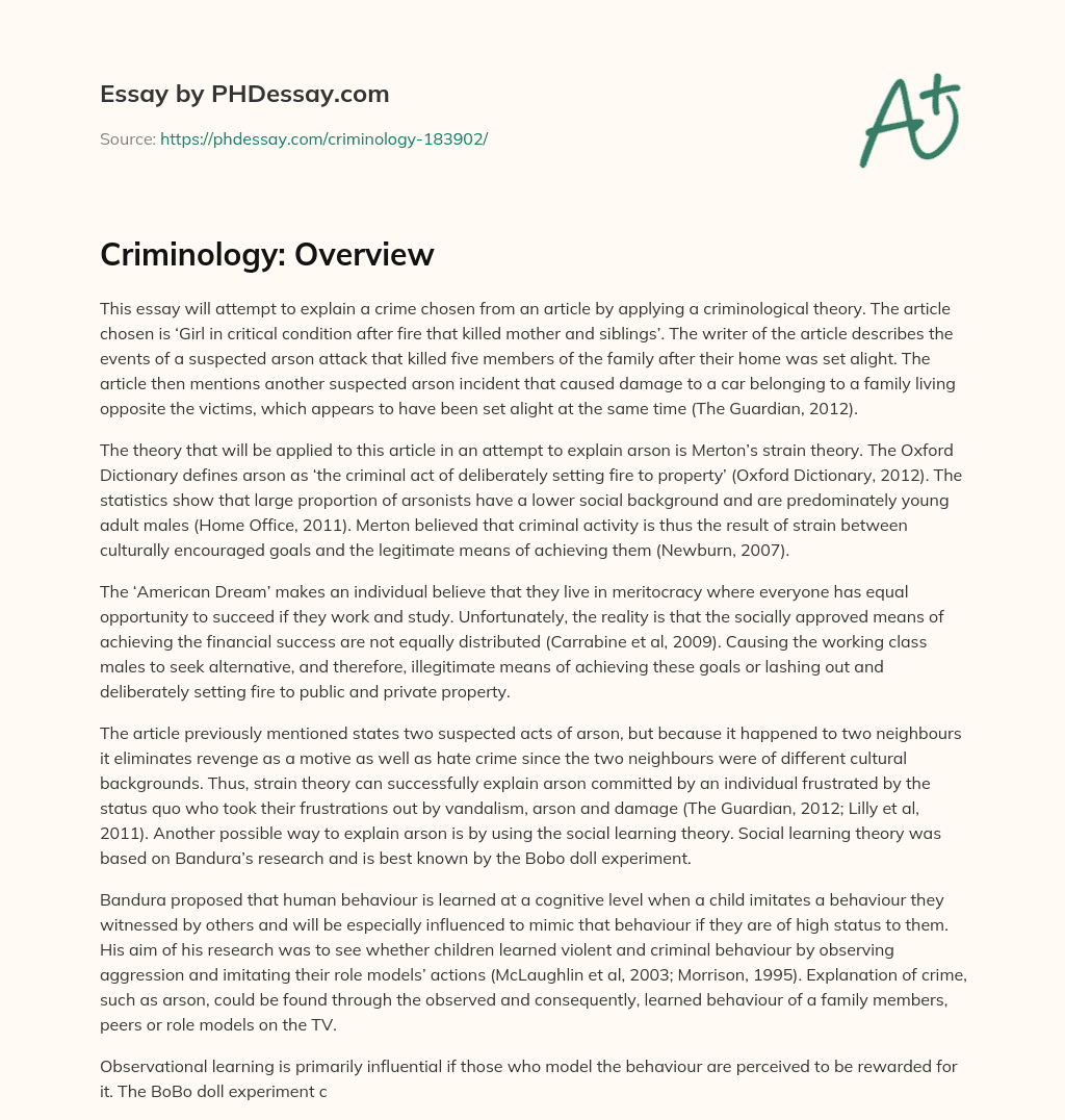Criminology: Overview essay