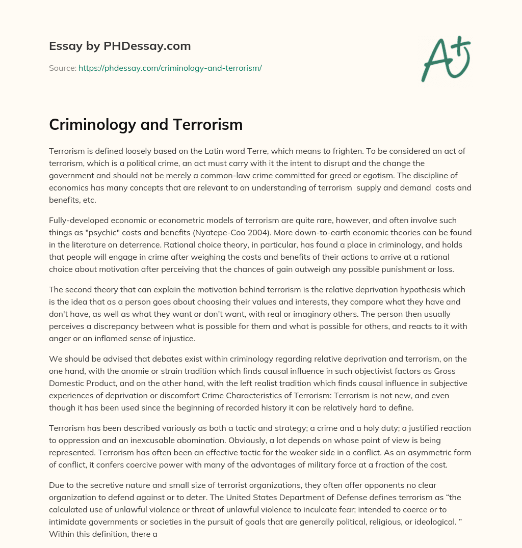 Criminology and Terrorism essay