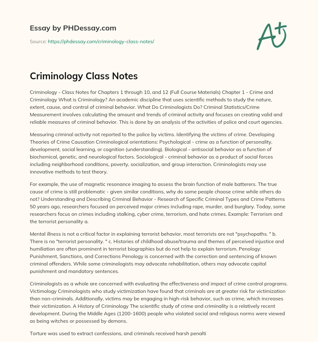 Criminology Class Notes essay