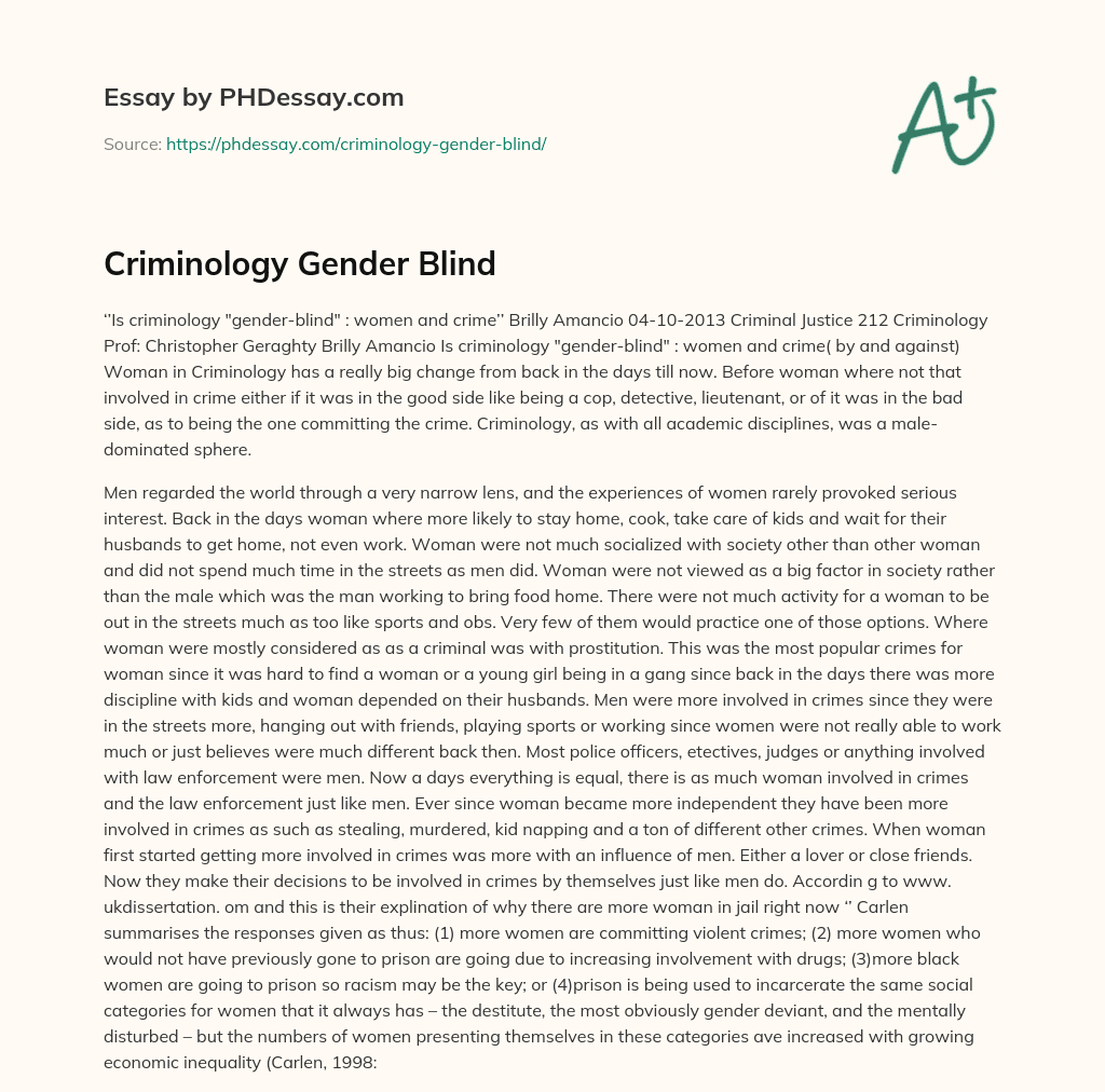 Criminology Gender Blind essay
