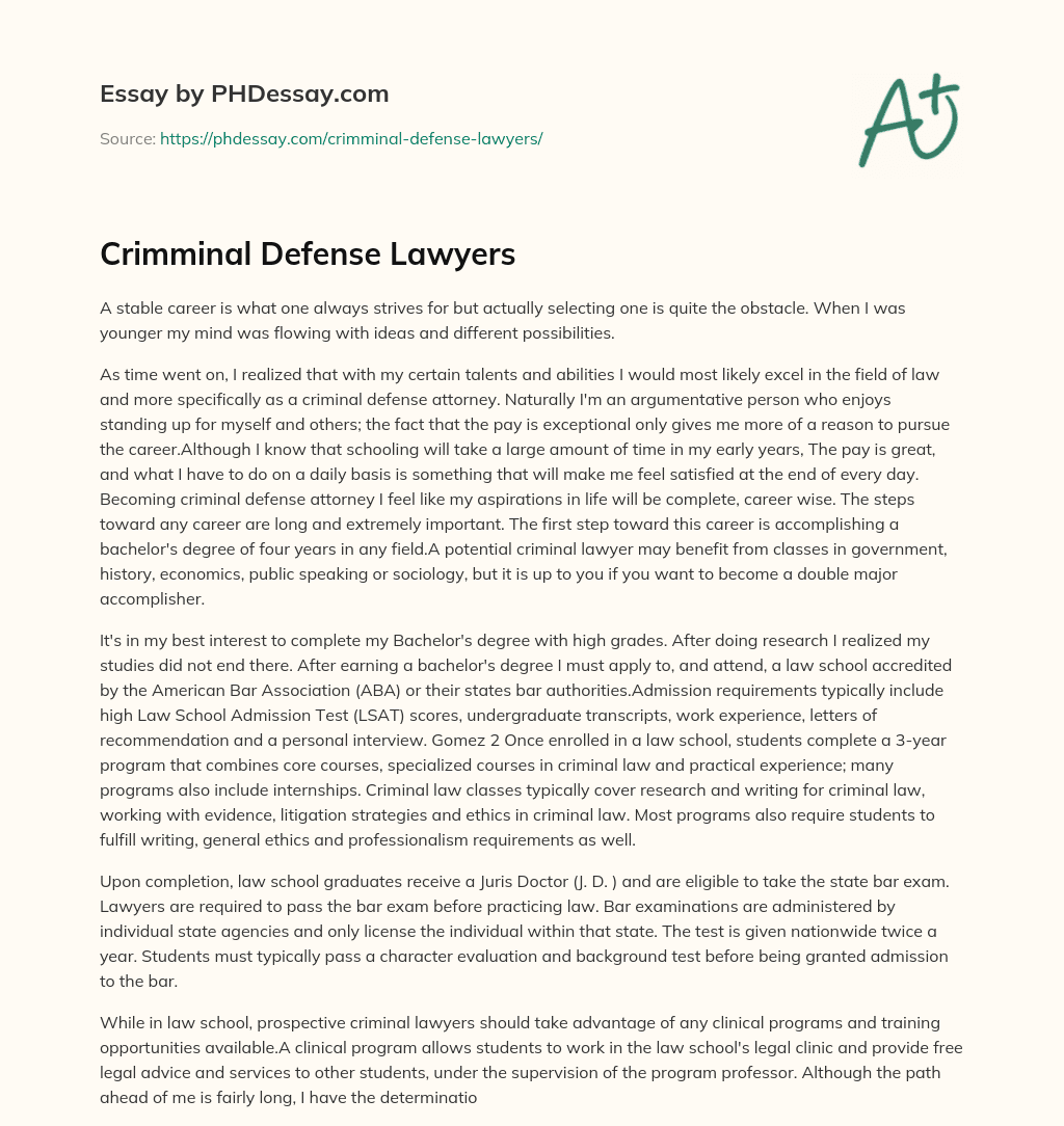 Crimminal Defense Lawyers essay