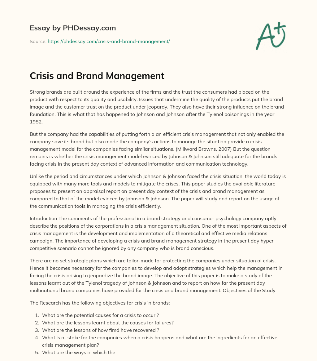 Crisis and Brand Management essay
