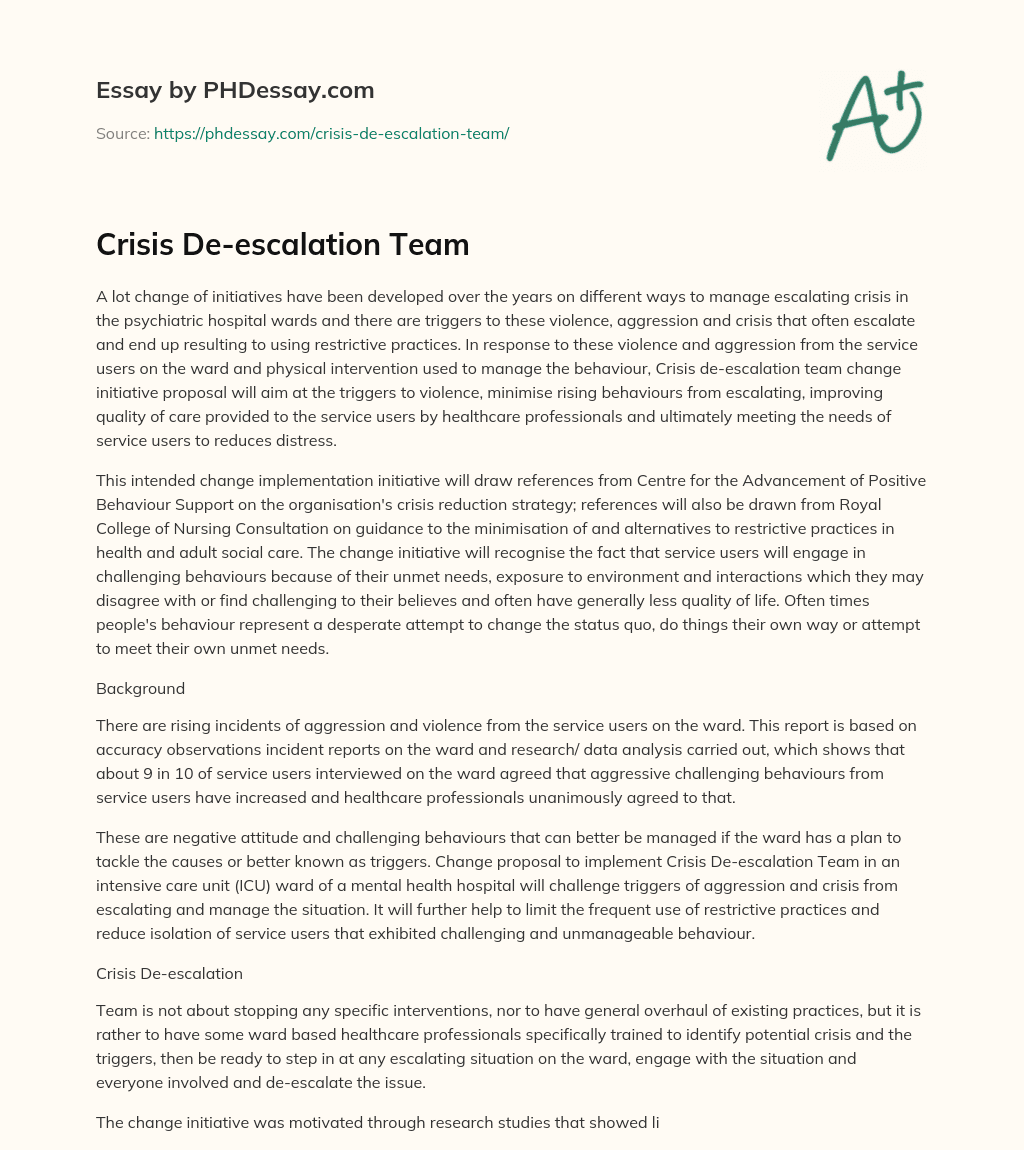 Crisis De-escalation Team essay