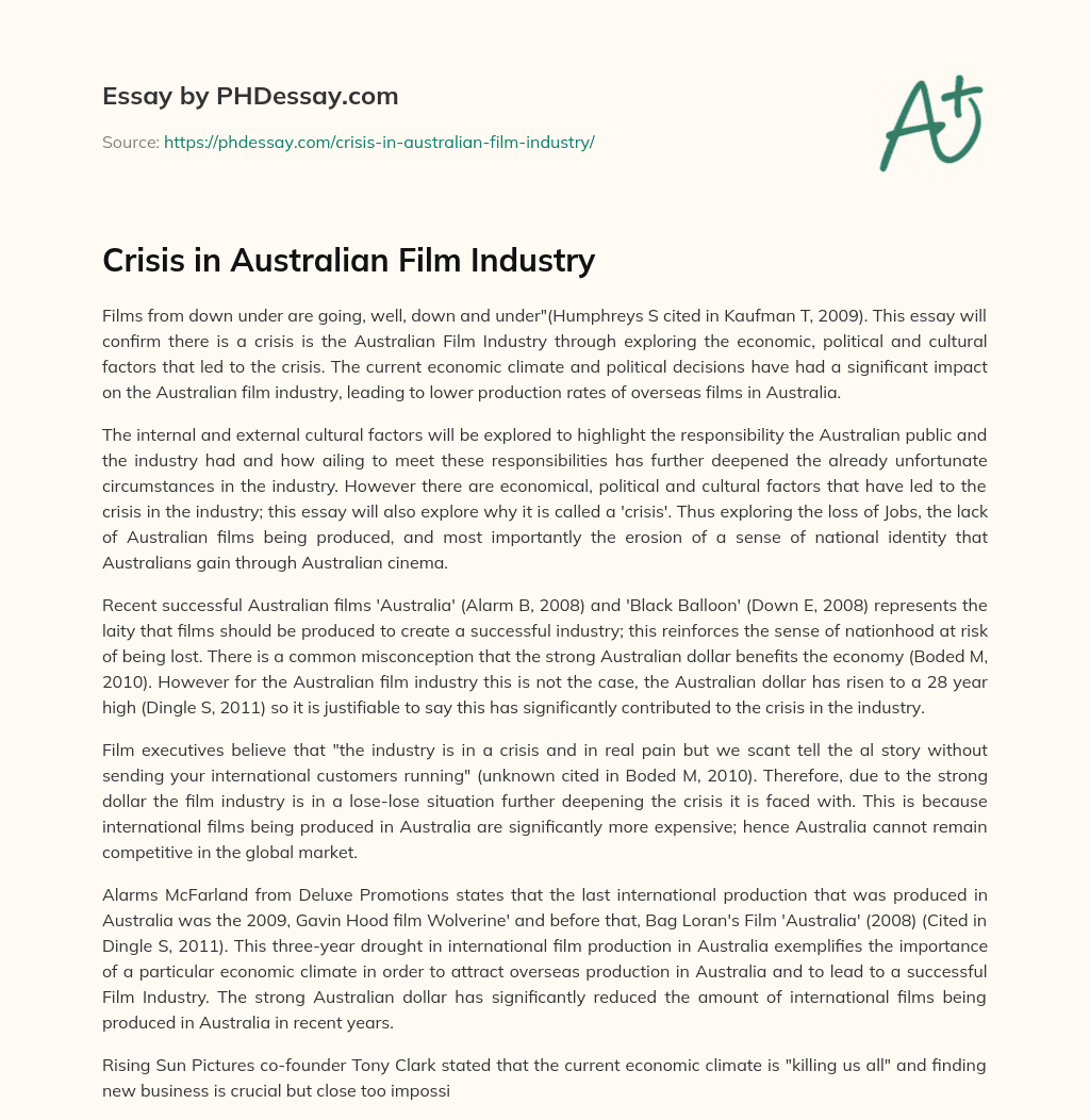 Crisis in Australian Film Industry essay